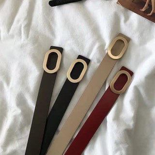 Thắt lưng da khóa ovan vàng