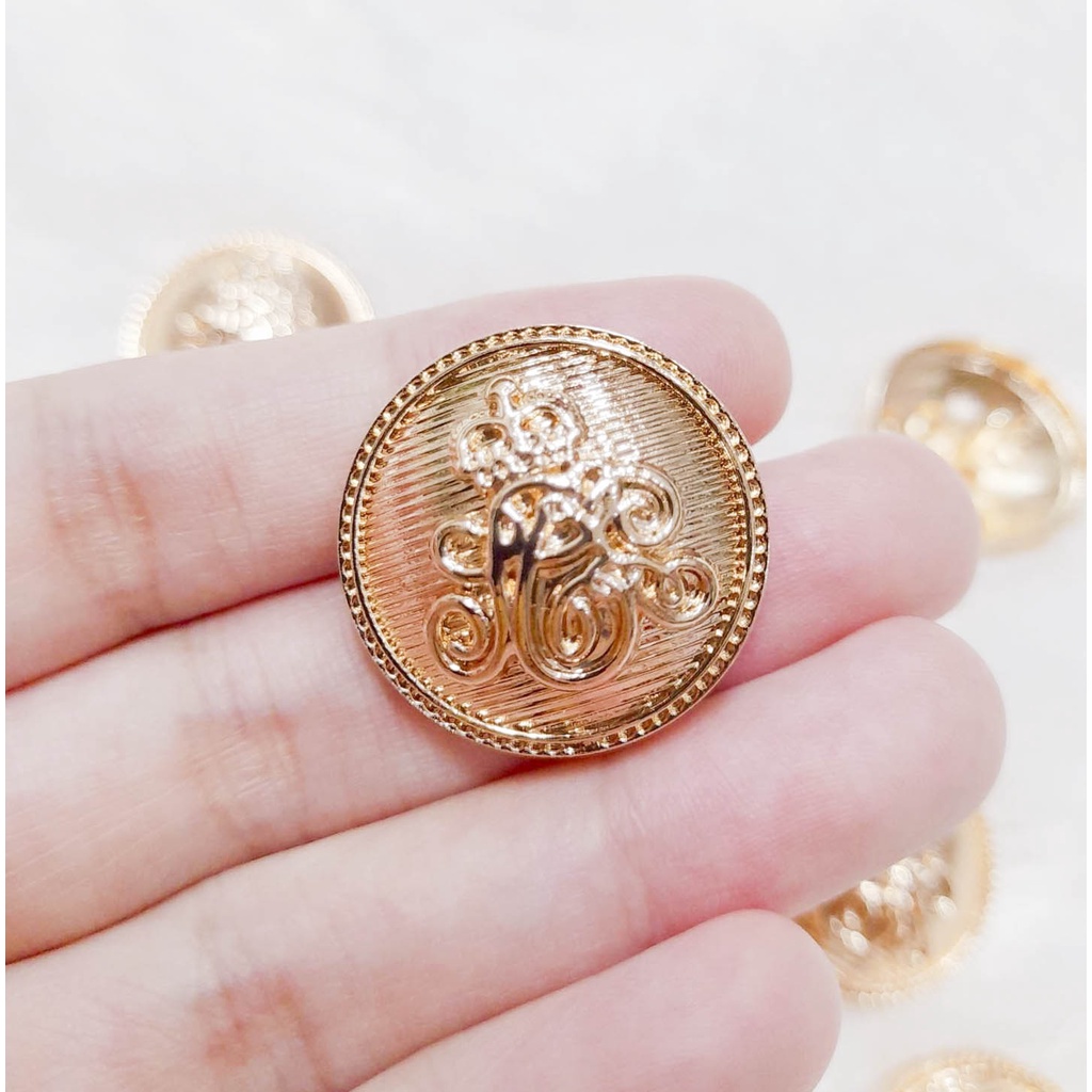Nút áo kim loại vàng đồng 3D cúc dạ khoác măng tô vest sáng bóng sang trọng size 2.5cm