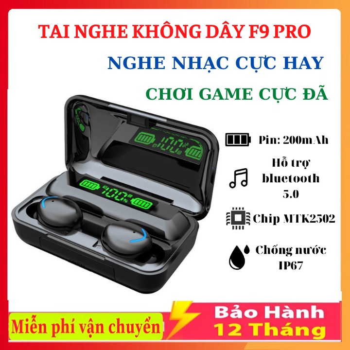 Tai Nghe Bluetooth True Wireless F9 PRO Bluetooth 5.0 | Bản Quốc Tế | Cảm Ứng | Chống Nước