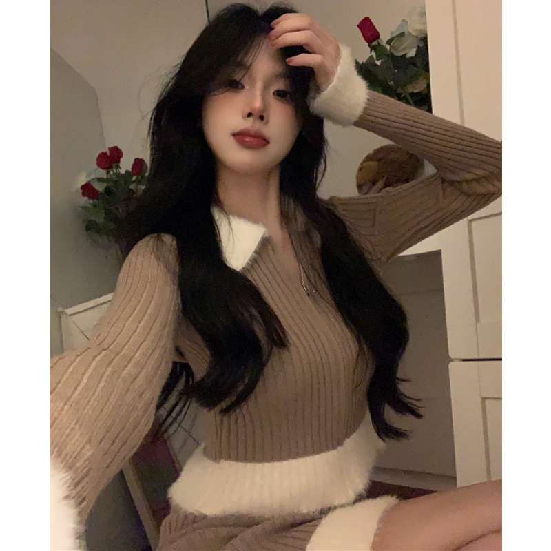 Bộ Áo Dệt Kim + Chân Váy Thời Trang Gợi Cảm Cho Nữ