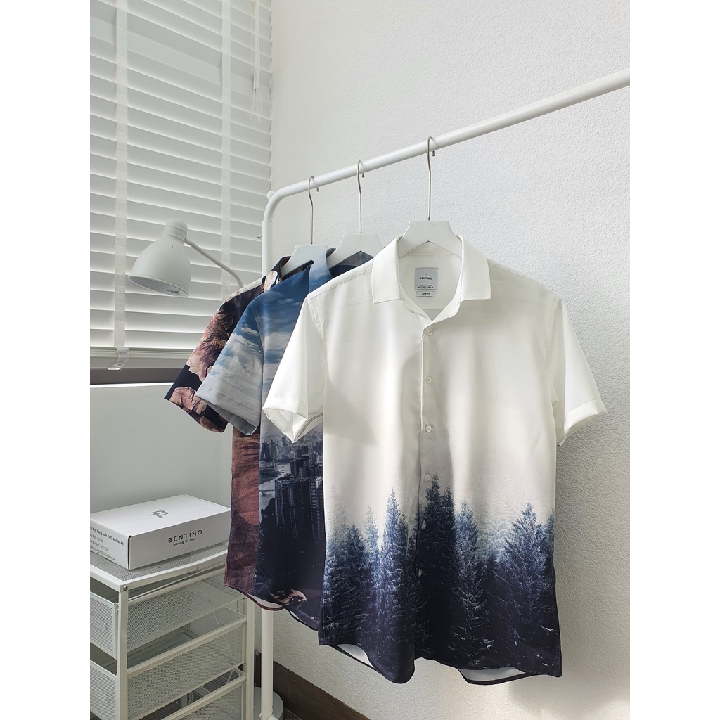 Áo sơ mi nam tay ngắn họa tiết cực chill, chất vải sơ mi lụa mịn mát 3910