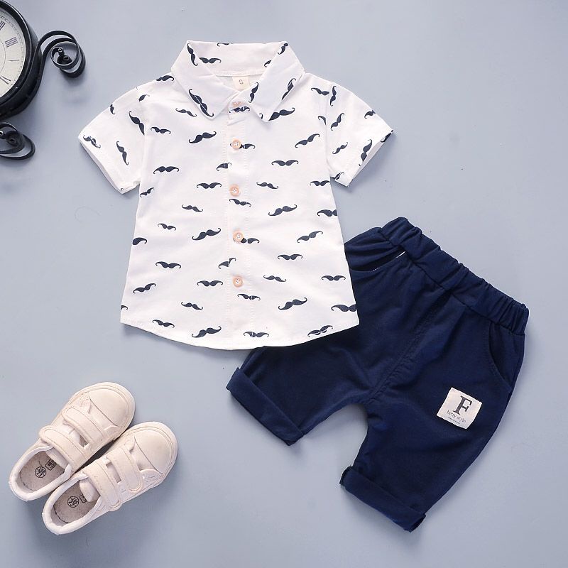 Thời trang râu mẫu bông ngắn tay áo T-shirt thời trang mùa hè quần short cho trẻ em 0-4 tuổi