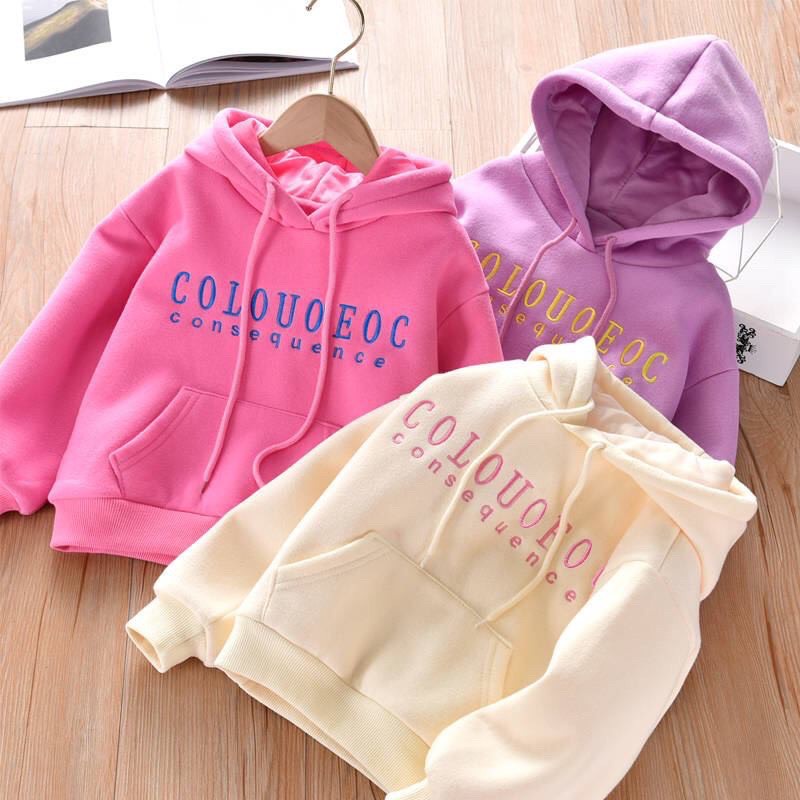 Áo nỉ bông có mũ Hoodie COLOUR cho bé từ 12kg-38kg -Xanh