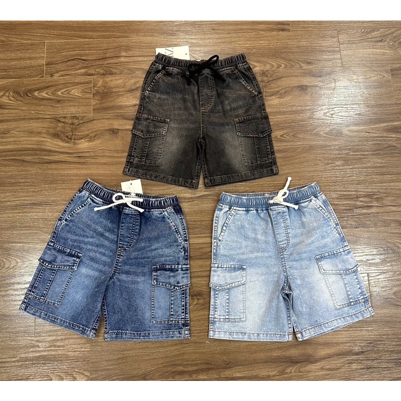 Quần short jean túi hộp bé trai