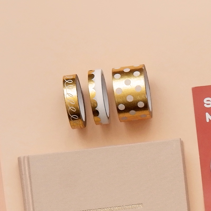 Washi tape bản to 2.5cm in họa tiết nhũ chấm bi, ngôi sao lấp lánh - băng dính/ keo trang trí sổ, planner