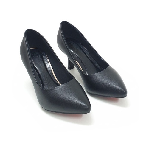 Giày cao gót 6cm đen da mờ mềm mại kèm đế cao su non chống trơn trượt - đen trơn gót nhỏ 6p
