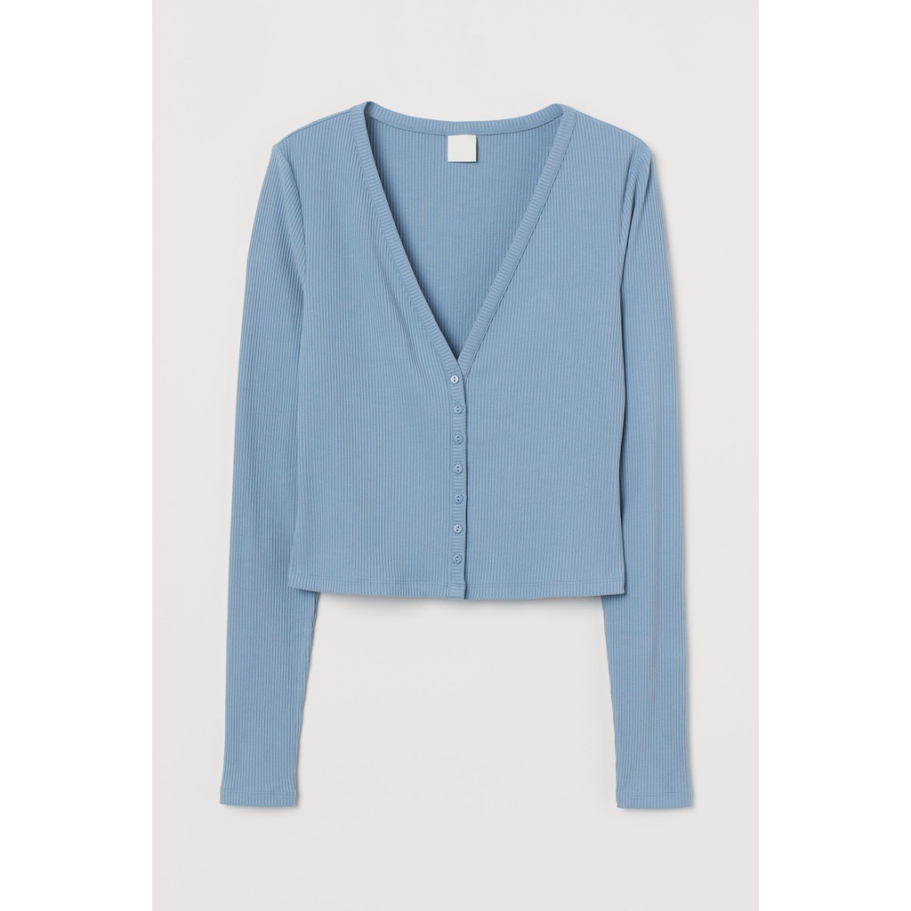H&M Đức - Áo khoác cardigan ngắn tay dài có cúc tay dài màu xanh dương sale auth new tag cao cấp 0934721010 HM