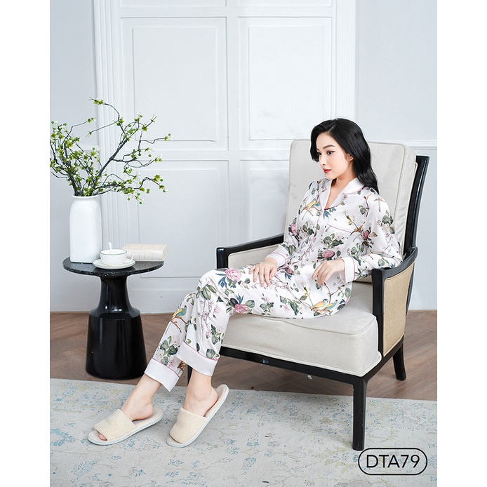 Bộ Pyjama satin ZAM Luxury - DTA79 - áo dài tay quần dài hoạ tiết