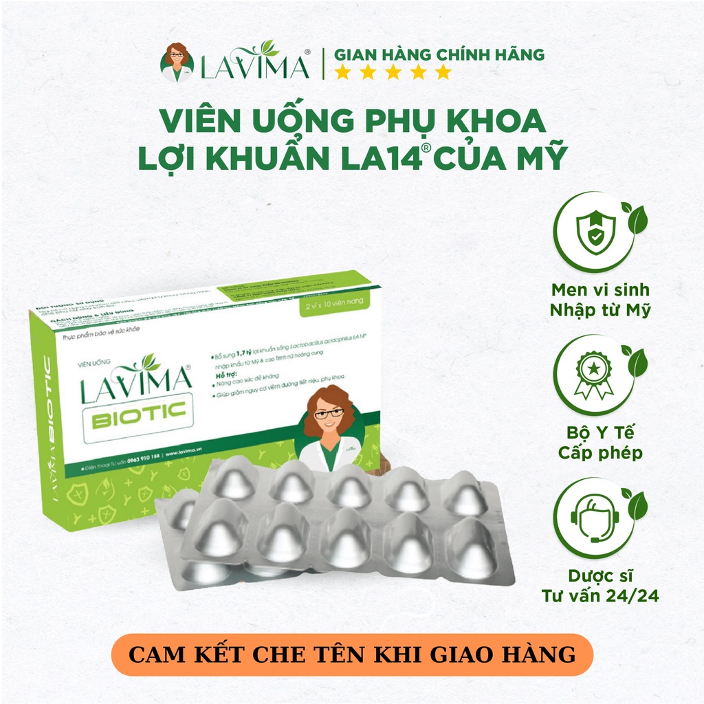 LAVIMA Men vi sinh phụ khoa công nghệ Mỹ hỗ trợ vùng kín phụ nữ Lavima Biotic (20v), Việt Nam