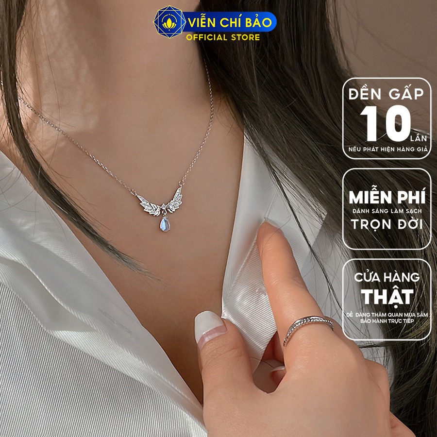 Dây chuyền bạc nữ cánh thiên thần đá mặt trăng chất liệu bạc 925 thời trang phụ kiện trang sức Viễn Chí Bảo D000252