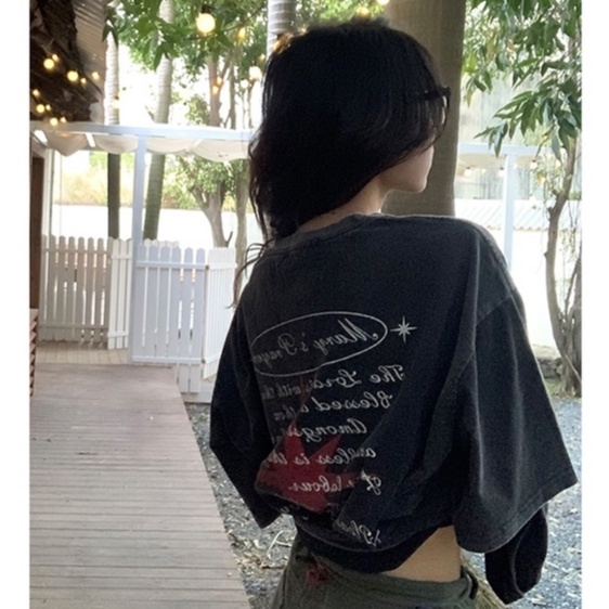 Áo Thun Nữ Ngắn Tay Cổ Tròn In Hình Phong Cách vintage Hàn Quốc