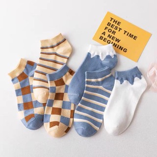Tất nữ cổ ngắn kẻ Caro chất cotton mềm mịn phong cách Hàn Quốc, vớ vintage nhiều màu AT26