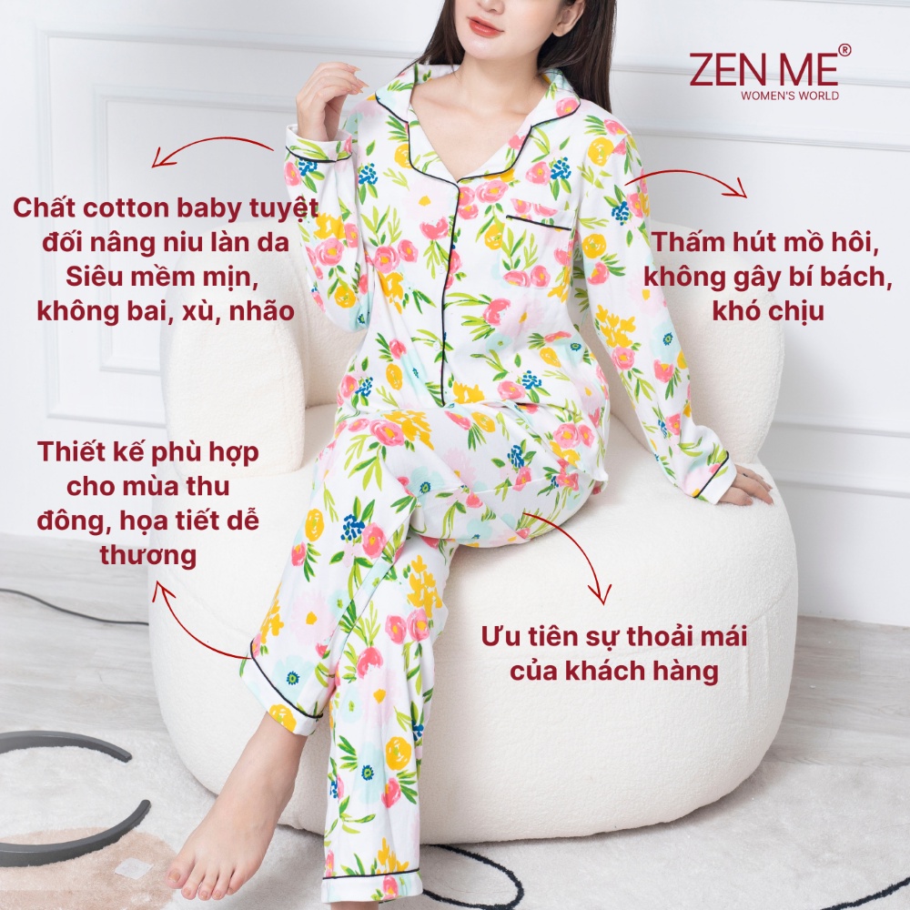 Đồ Bộ Nữ Mặc Ở Nhà Chất Liệu Cotton Thoáng Mát Họa Tiết Dễ Thương PJDD1122, Zen Me Women's World