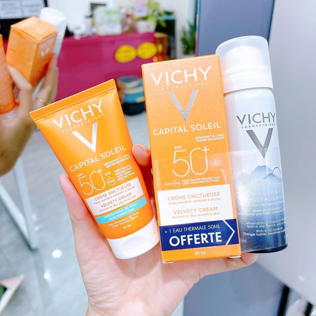 Kem chống nắng Vichy kèm xịt khoáng - Dành cho da khô, da nhạy cảm