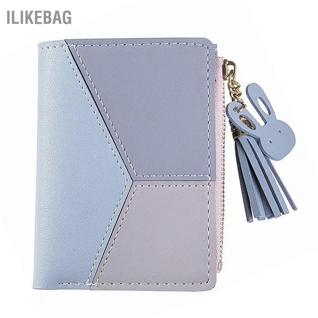 Ilikebag Ví Nữ Da PU Khóa Kéo Nhiều Túi Phối Màu Hợp Thời Trang Thiết Thực