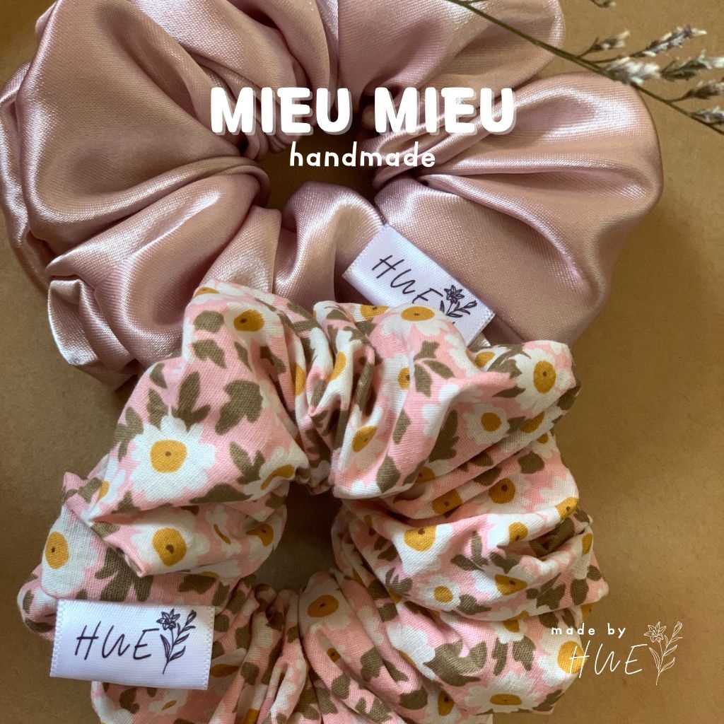 Scrunchies cột tóc handmade hoạ tiết hoa màu hồng pastel xinh xắn S1022