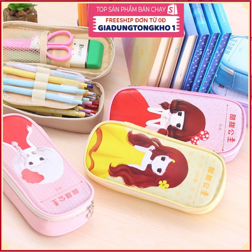 (Bán Buôn Sỉ) Hộp bút da PU hoạt hình, hộp bút công chúa, Sweet Princess