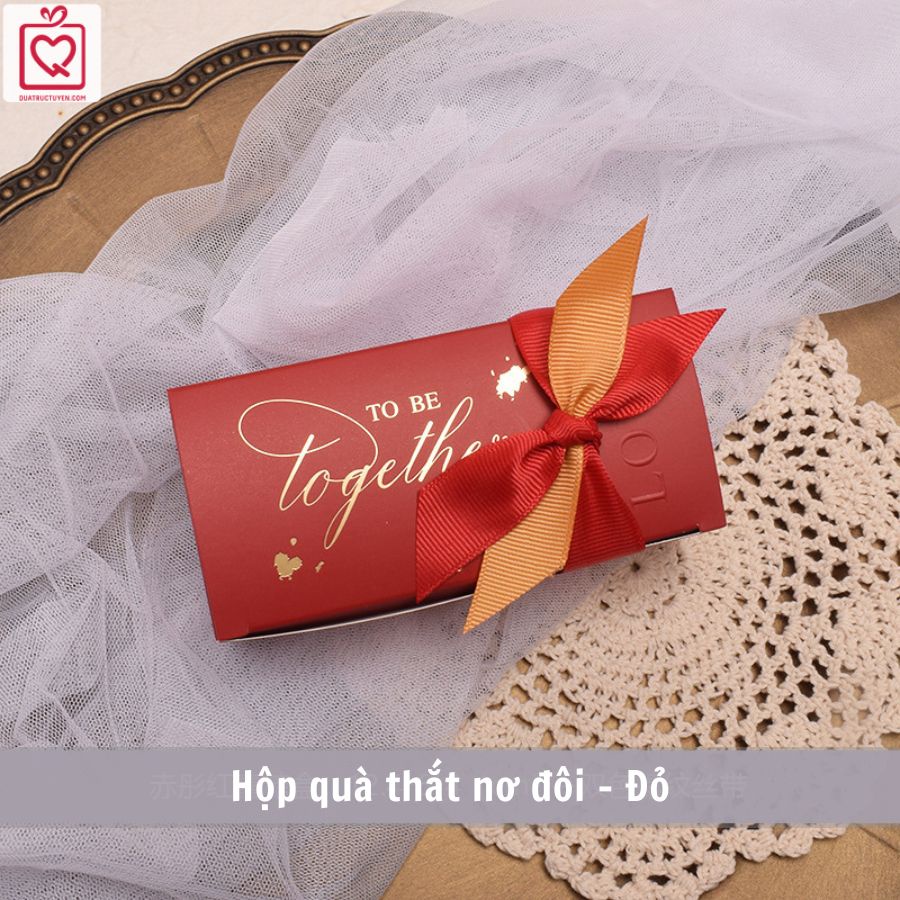 Hộp quà nơ đôi hai màu hình chữ nhật, dễ thương tặng Giáng sinh, hộp đựng quà nhỏ H18