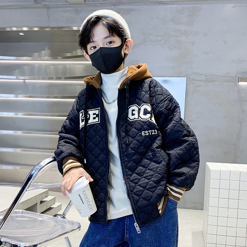 Áo khoác bóng chày năng động có mũ ấm áp cỡ lớn cho bé trai