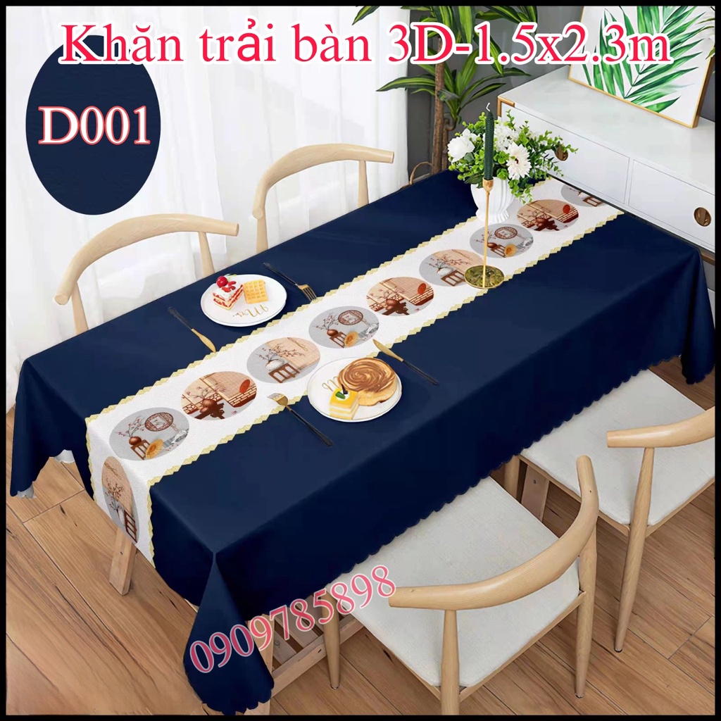 Khăn trải bàn 3D 1,5mx2,3m, bền đẹp, sang trọng, đẳng cấp, không sờn, không phai màu, không thấm nước, dễ lau chùi