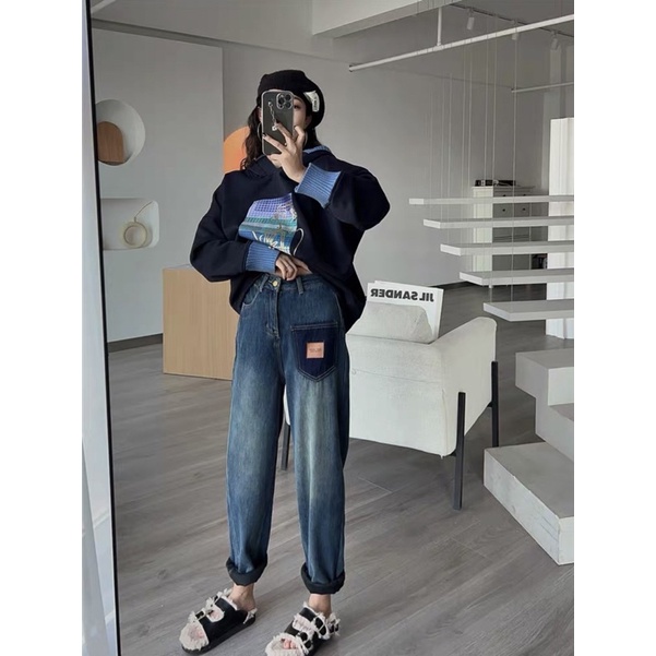Quần bagy jeans túi trước phối tag da siêu xinh hàng QC loại 1 - có ảnh thật