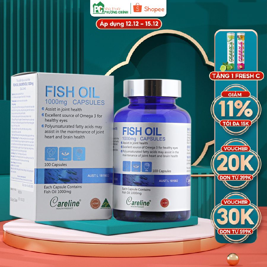 Dầu Cá CareLine Fish Oil (Úc) - Bổ Sung Dầu Cá Tự Nhiên, DHA, Cải Thiện Trí Nhớ, Sáng Mắt (Hộp 100 Viên)