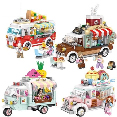 Bộ mô hình lắp ráp các mẫu xe ô tô đồ ăn LOZ mini Fruit Truck-Dessert Car-Pizza Truck-Coffee Truck