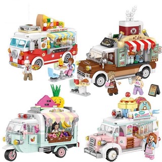 Bộ mô hình lắp ráp các mẫu xe ô tô đồ ăn Loz: Fruit Truck-Dessert Car-Pizza Truck-Coffee Truck