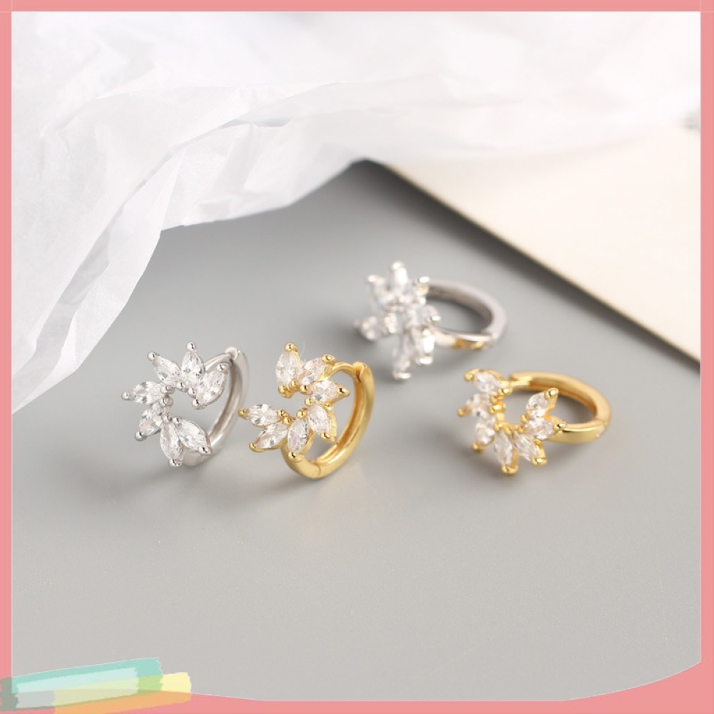【LK】Fashion Women Rhinestone Inlaid Flower Hoop Huggie Earrings Party Jewelry Gift