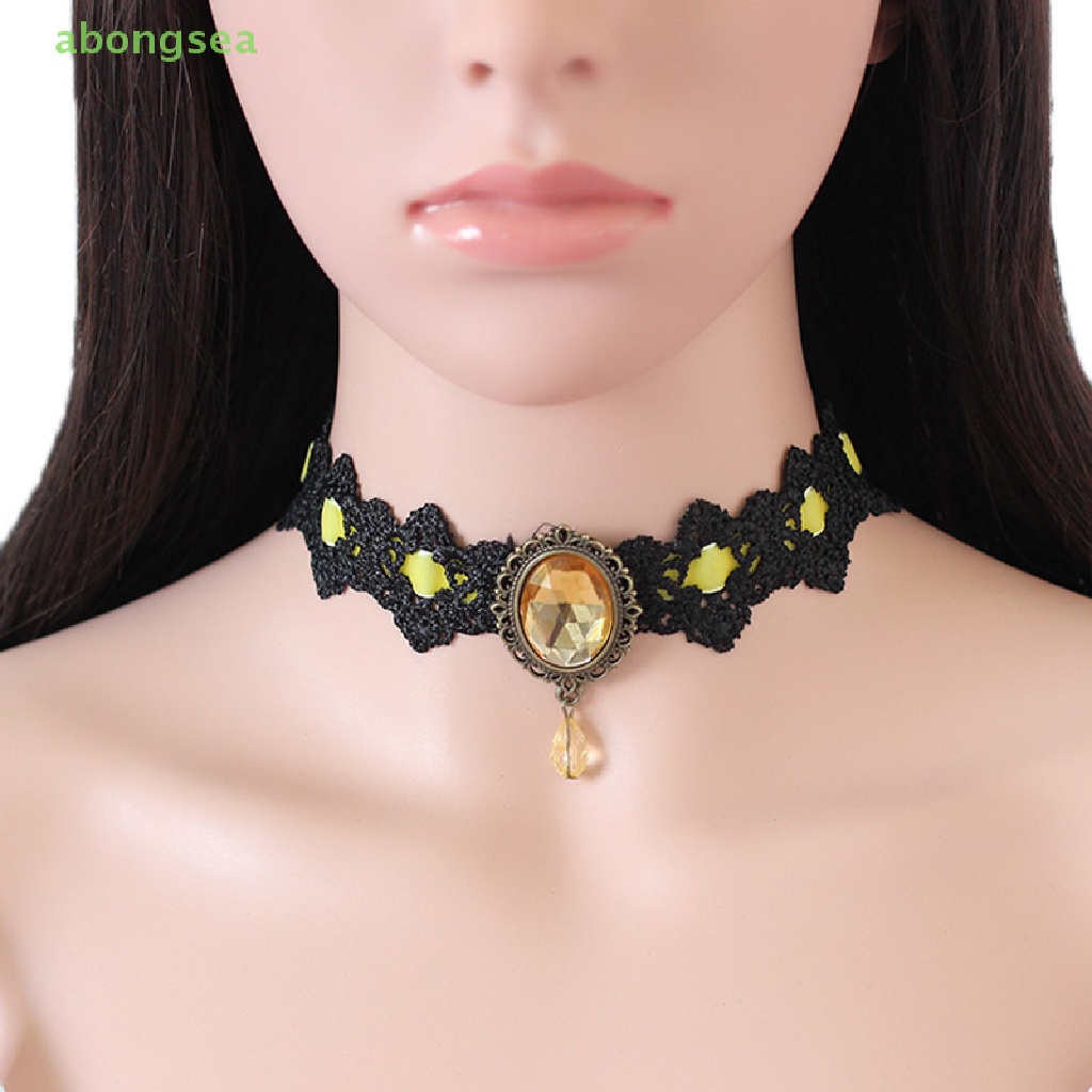 Vòng Cổ Choker Dây Nhung Đen Đính Đá Pha Lê Phong Cách Gothic Cổ Điển