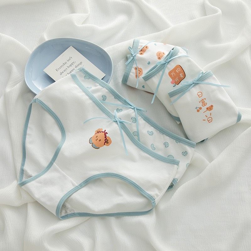 SET 5 Quần Lót Dành Cho Bé Gái,Học Sinh-Quần Chíp Nữ Cotton Thông Hơi,Nâng Mông,Kháng Khuẩn,Phiên Bản Trắng Xanh Ngọc