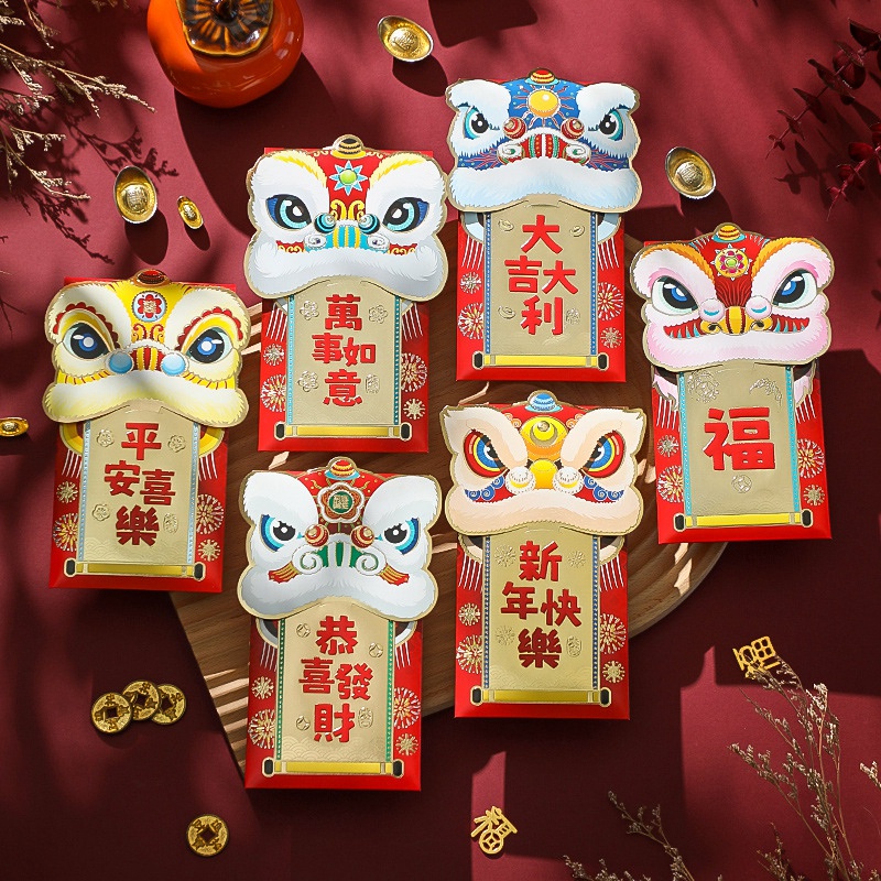 Set 6 Bao Lì Xì 3d Hình Rồng Đỏ Cho Lễ Hội Mùa Xuân 2024