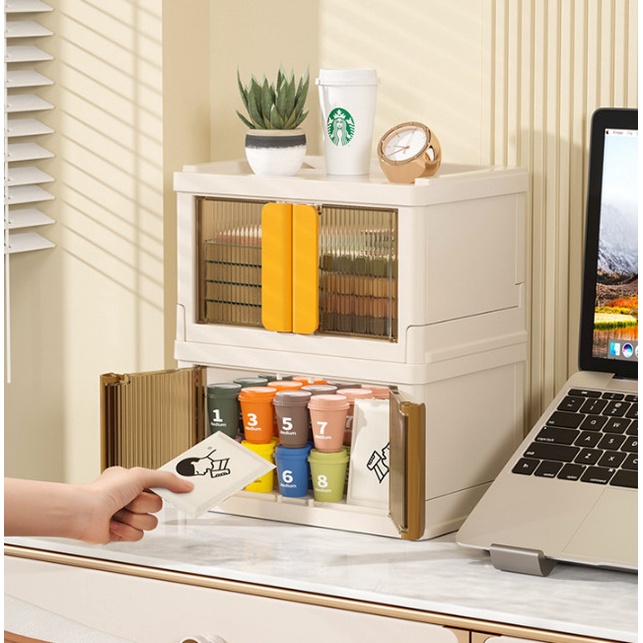 Hộp Đựng Đồ, Tủ Đựng Đồ mini 2 Cửa Đa Năng Trong Suốt Bằng Nhựa Có Thể Gấp Gọn