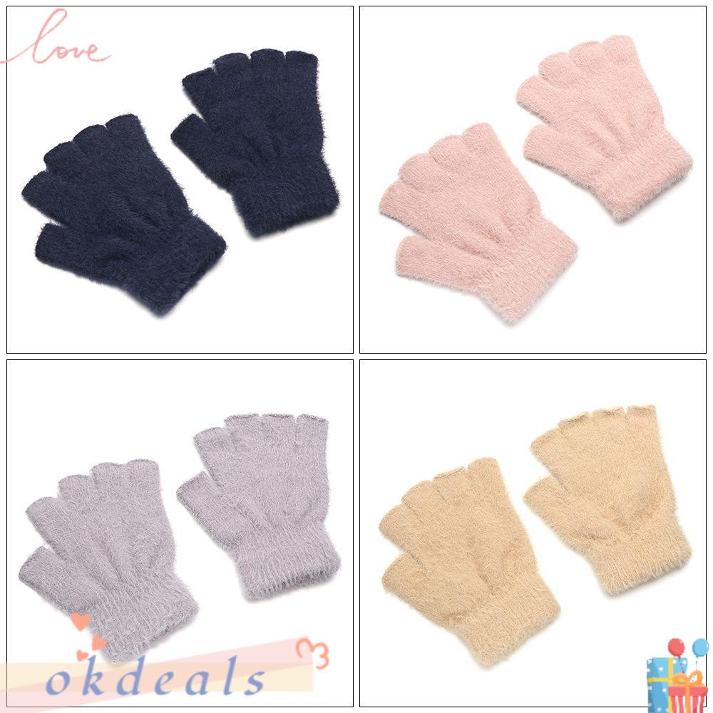 1 Đôi Găng Tay Hở Ngón Giữ Ấm Mùa Đông Màu Trơn