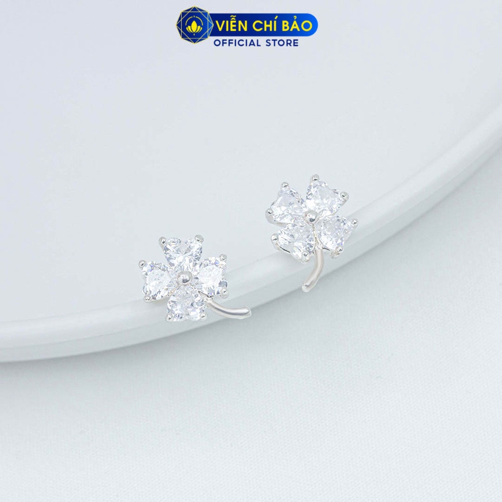 Bông tai bạc nữ cỏ bốn lá may mắn trắng nữ bạc 925 thời trang phụ kiện trang sức nữ Viễn Chí Bảo B400147-TR