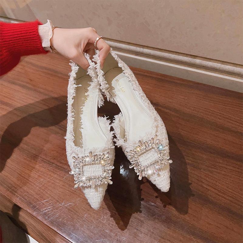 Giày Mũi Nhọn Gót Thấp Đính Đá Thời Trang Thu Đông 2022 Mới Cho Nữ