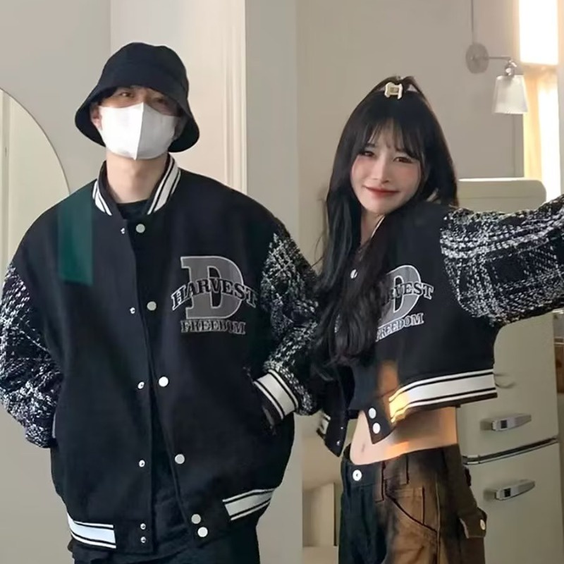 Áo khoác bóng chày nam nữ trang phục cặp đôi đơn giản unisex Mỹ retro thời trang embroidery phong cách đường phố áo khoác baseball jacket đôi
