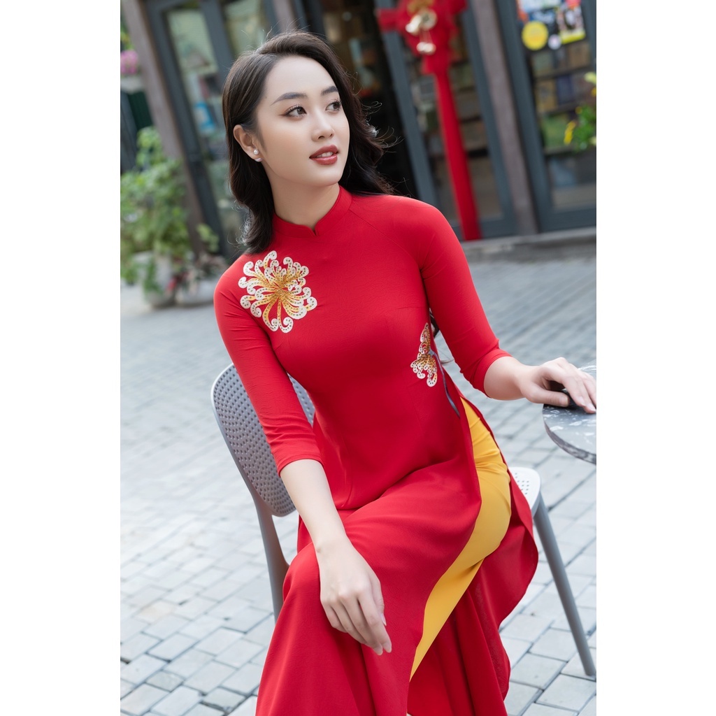 Áo dài truyền thống cao cấp- vải tằm gãy cực kỳ mềm mịn và co giãn cổ viền lé 2cm