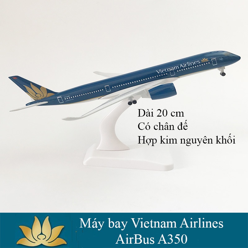 Đồ chơi mô hình máy bay Vietnam Airlines Airbus A350 KAVY bằng hợp kim nguyên khối có chân đế dài 20cm