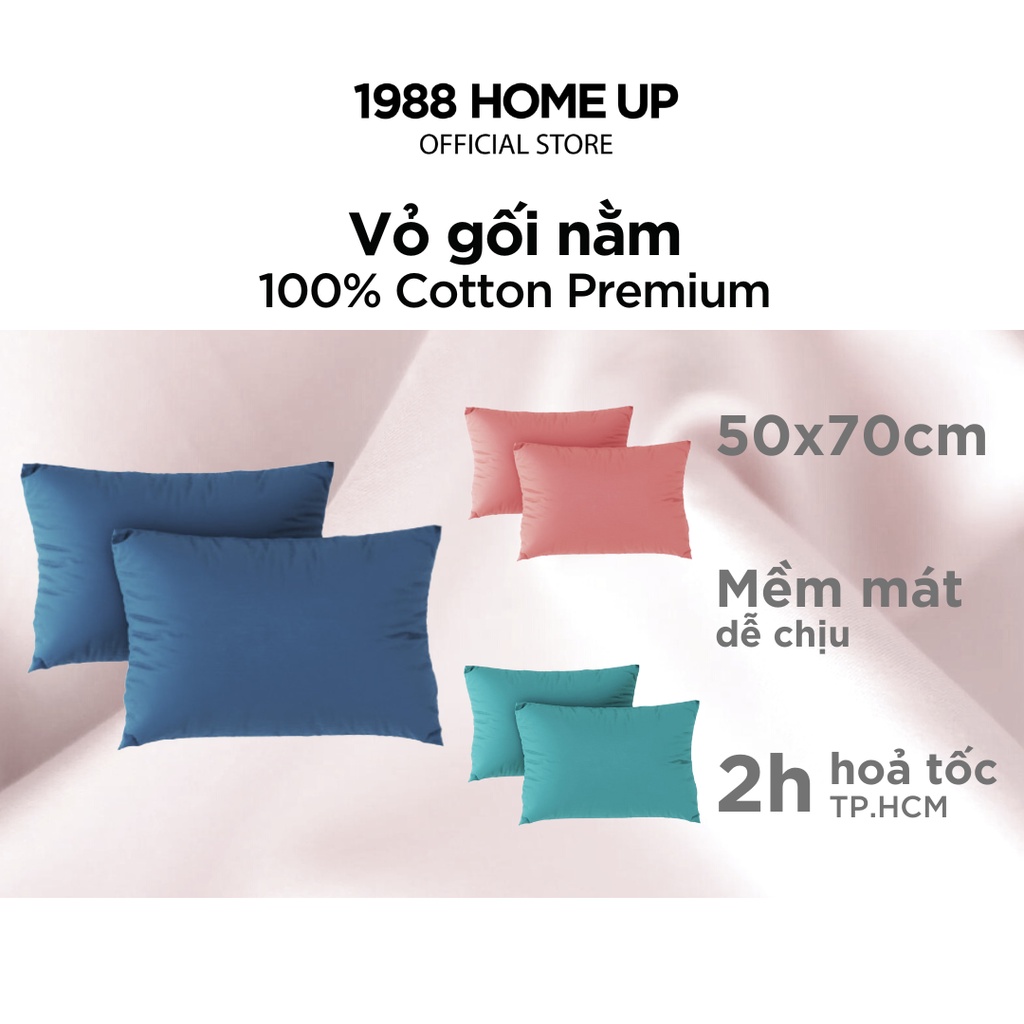 Vỏ gối nằm 100% Cotton Premium (nhiều màu) 50x70 cm - 1988 Home Up, áo gối Cotton Satin, bao gối Cotton lụa thấm hút tốt