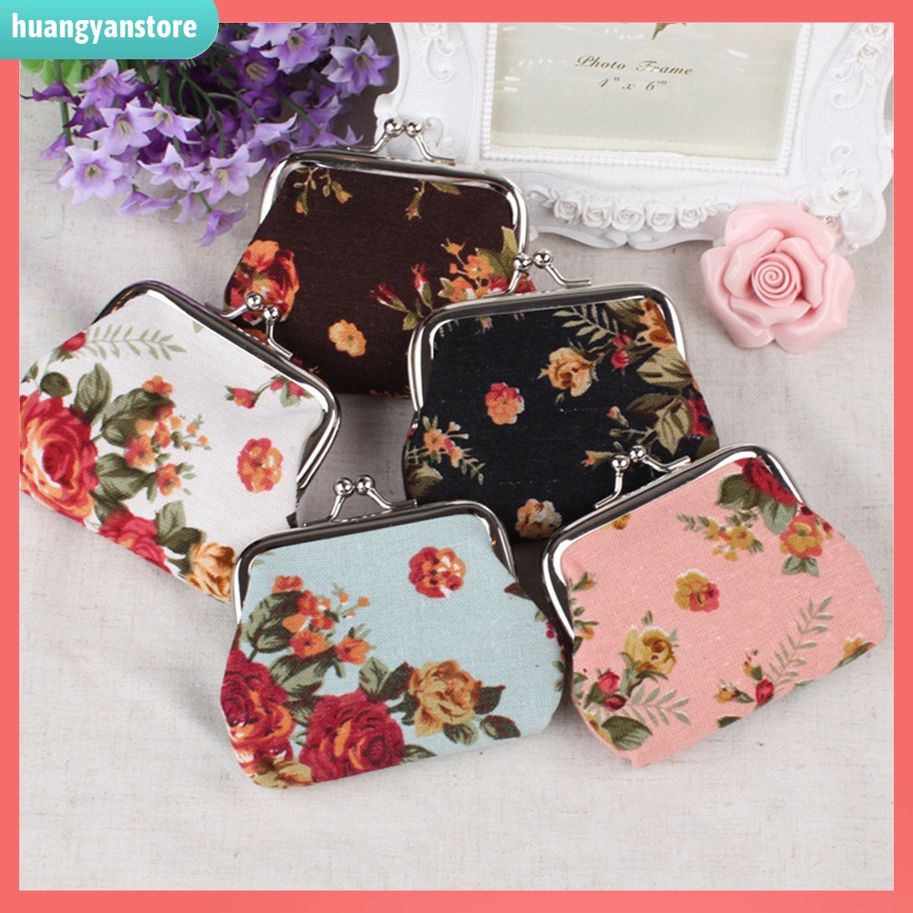 HY/ Ví Cầm Tay Khóa Cài Họa Tiết Hoa Vintage Cho Nữ