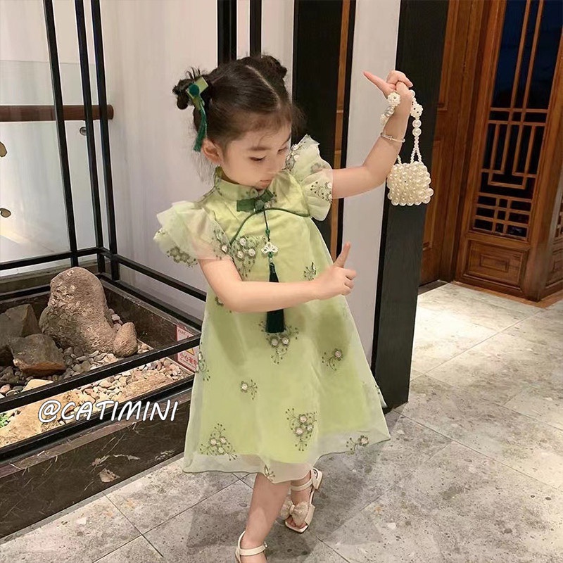 CATIMINI váy cho bé gái Đầm Sườn Xám Mỏng Phong Cách Cổ Điển Trung Hoa Cho Bé Gái hán phục