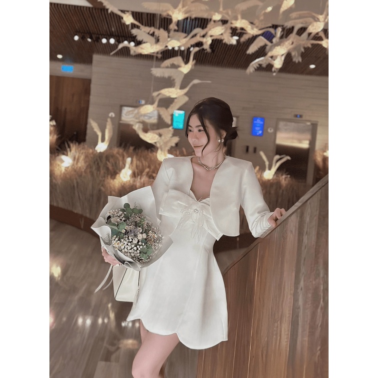 (MẫuHot-FreeShip) Set Đầm Kèm Khoác Gân Siêu Xinh Phối Màu Trẻ Trung Siêu Sang Chảnh Phối Nơ Ngực Cực Xinh, Đi Chơi