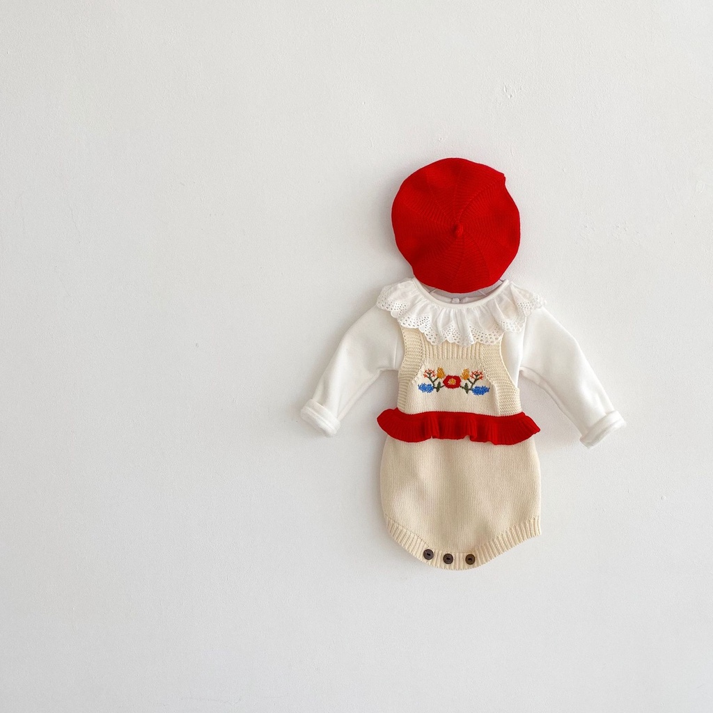 Bộ Áo Liền Quần Tay Phồng Thêu Họa Tiết Thời Trang Thu Đông 2023 Cho Bé Gái