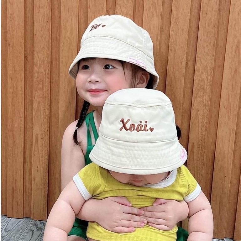 MŨ NÓN Bucket Thêu Tên Cho Bé SIÊU sinh theo yêu cầu phong cách Hàn Quốc