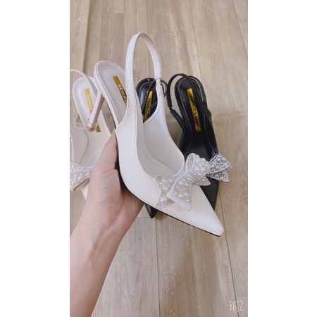 Giày cao gót 7p da mềm đính nơ hót trend SM02