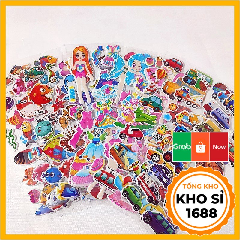 Sticker 3D cho bé, hình dán nổi không thấm nước nhân vật hoạt hình nhiều mẫu dễ thương E1306