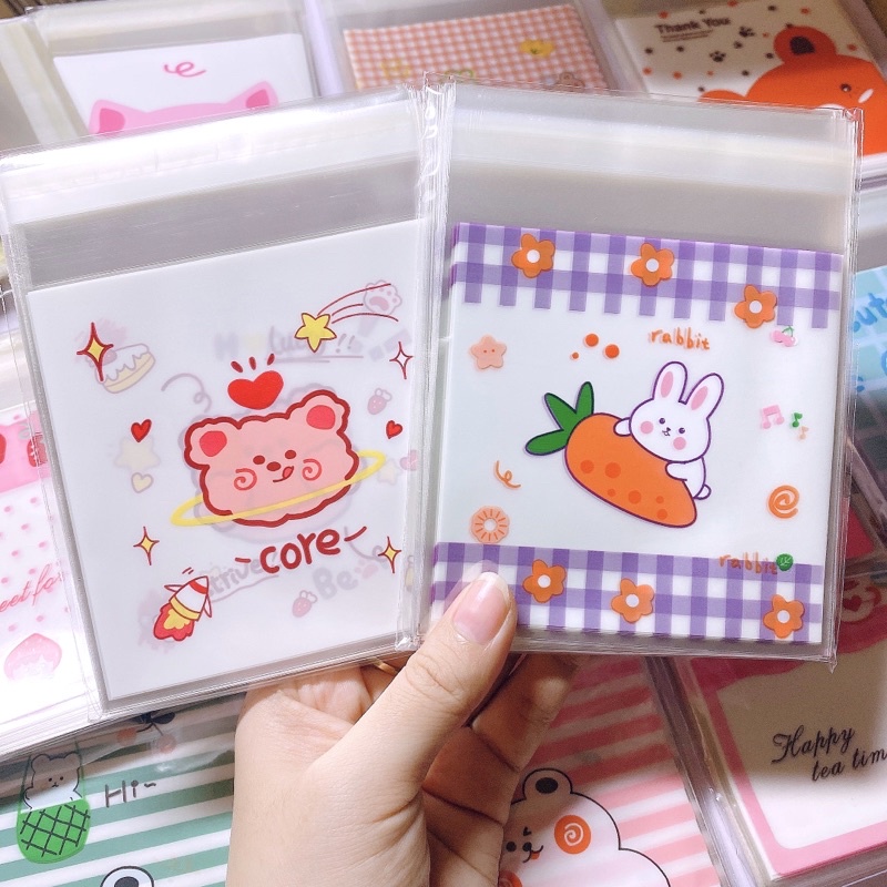 Set 50 túi đựng bánh kẹo/quà tặng size 10x10cm hoạ tiết dễ thương nhiều màu