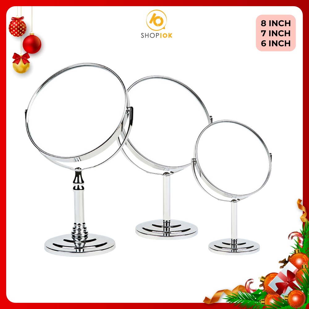 Gương trang điểm cho nữ, để bàn, gương khung inox xoay tròn nhiều kích thước