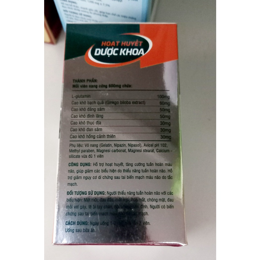 Viên uống Hoạt Huyết Dược Khoa - Giúp hoạt huyết  , giảm nguy cơ tai biến , tăng cường tuần hoàn não , ngủ ngon giấc.